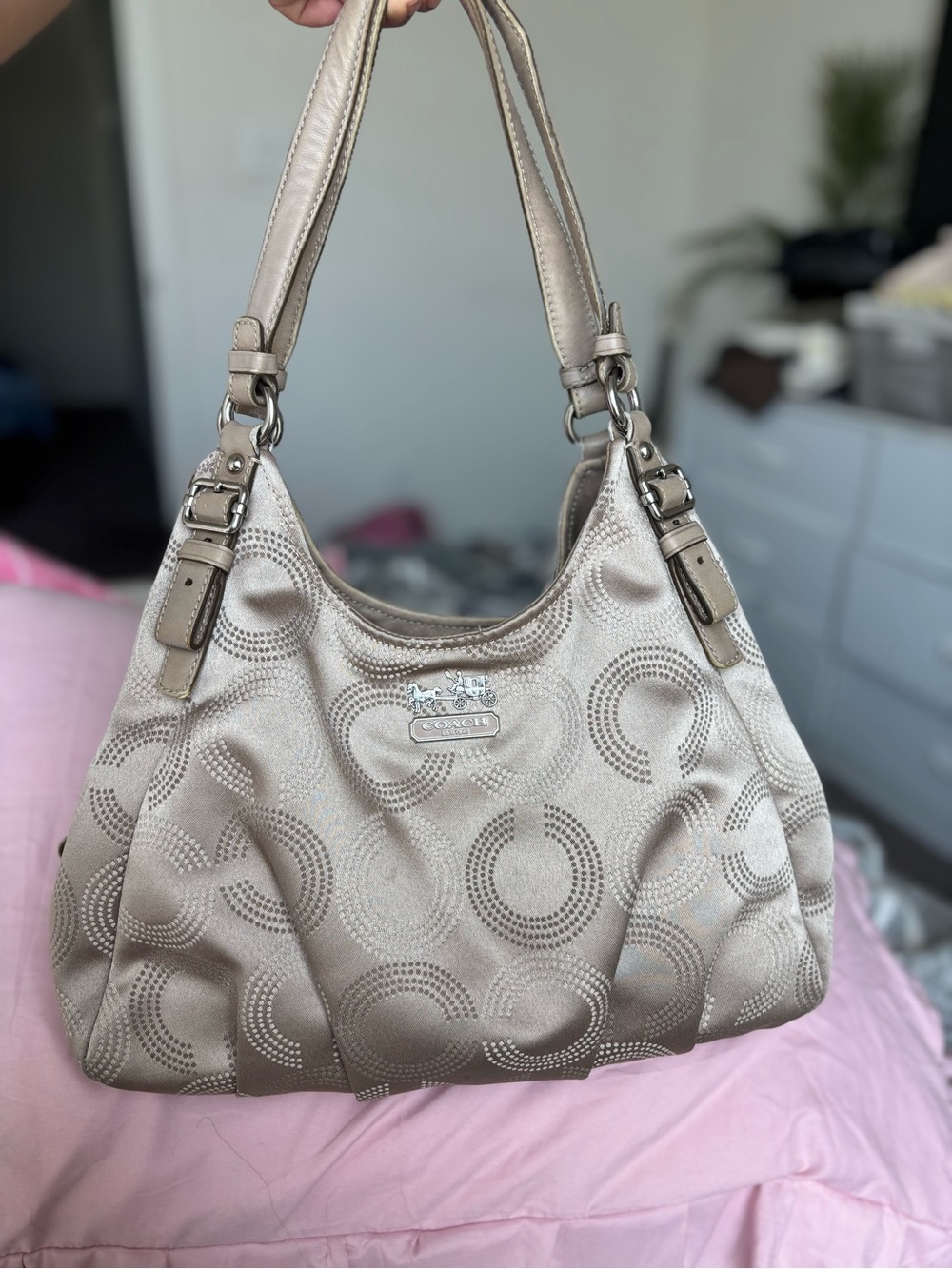 Coach Metallic Pearl Beige Signature Shoulder Bag